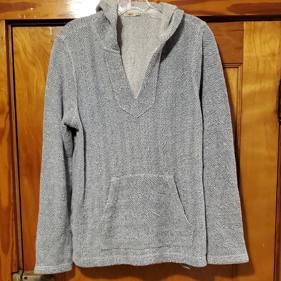 Faherty Seabrook French Terry Hoodie Poncho V-Neck Herringbone Large - Picture 3 of 16